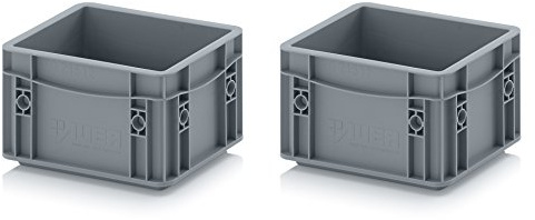 Auer Packaging 2x Eurobehälter-Eurobox 20 x 15 x 12 grau inkl. gratis Zollstock, 2er Set
