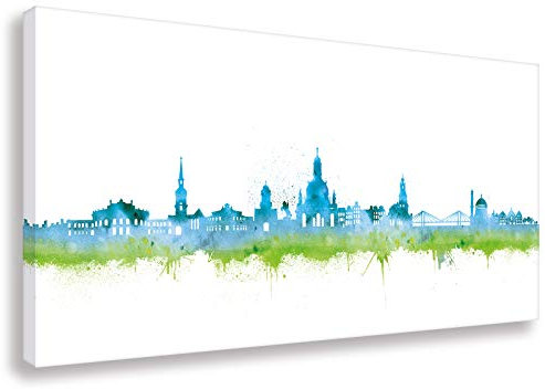 Kunstbruder Moderne Dresdener Skyline - Blau 60x120cm - by Stadt Dresden Kunstdruck 2cm (div. Varianten/Größen)- Leinwandbild Wandbild Wanddekoration Kunstbild Leinwanddruck/fertig zum aufhängen