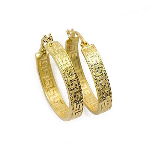 Pequeños pendientes de aro con llave griega de oro amarillo de 18 quilates/750 diamantados (2 x 14 mm Ø) - PRI37A