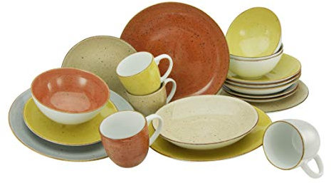 CreaTable, 20446, Serie Vintage Nature SPICY, Geschirrset, Kombiservice 16 teilig, Porzellan