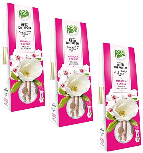 Fresh & More Duftvase Raumduft Diffuser (3er Pack) Magnolie & Kirschblüte 35ml