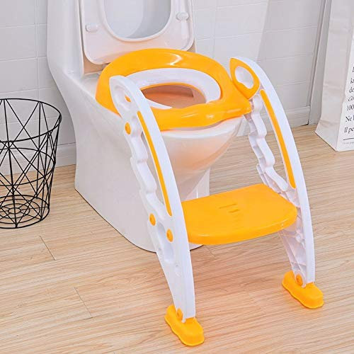 Toilettentrainer Kinder, Töpfchen-Toilettensitz-Baby-Kleinkind-Kinder-Toiletten-Trainer Mit Trittleiter Für Jungen Und Mädchen,Orange-Cushion