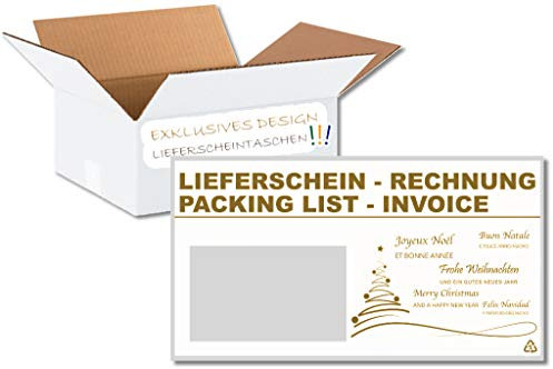 dm-folien Lieferscheintaschen DIN LANG I 1000 Stück I Selbstklebende Versandtaschen mit Weihnachts-Aufdruck I Paketzubehör für Lieferscheine & Rechnungen I Versandzubehör aus PP