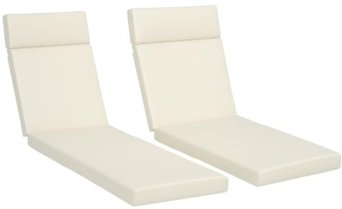 Outsunny Set of 2 Sun Lounger Cushions with Ties 196 x 55 cm Cream White | Replacement Cushions, for Rattan Furniture, Cushion ONLY