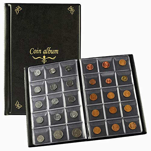 Ettonsun 150 Pockets Coin Collection Album 1.8 x 1.7 Inch Coin Collecting Holder Book Supplies Coin Storage Album for Collectors, Black