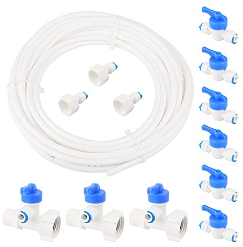 Pxyelec Kühlschrank Wasserschlauch Anschluss Set, 10 m Wasserversorgungsrohr, Wasserzulaufleitung Universal Anschluss für Kühlschrank, Umkehrosmoseanlage, Aquarium 6,35mm(1/4)