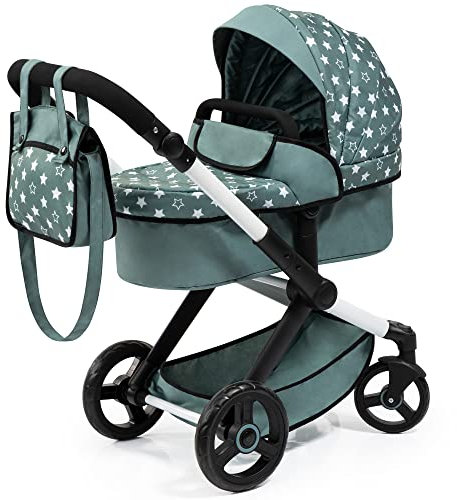 Bayer Design 17058AA Puppenwagen Xeo mit Tasche, höhenverstellbarer Griff, Schwenkschieber, wandelbar als Puppenjogger, bewegliche Vorderräder, integrierter Korb, Nordisches Grün