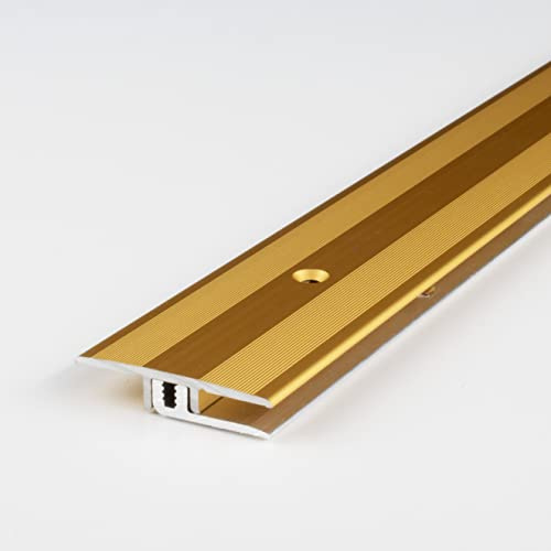 PROVISTON | Übergangsprofil | Aluminium eloxiert | Goldfarbig | Breite 33 mm | Höhe 5-9 mm | Länge 1000 mm | Gebohrt | Übergangsschiene | Übergangsleiste | Bodenprofil | Abdeckleiste | 1 Stück