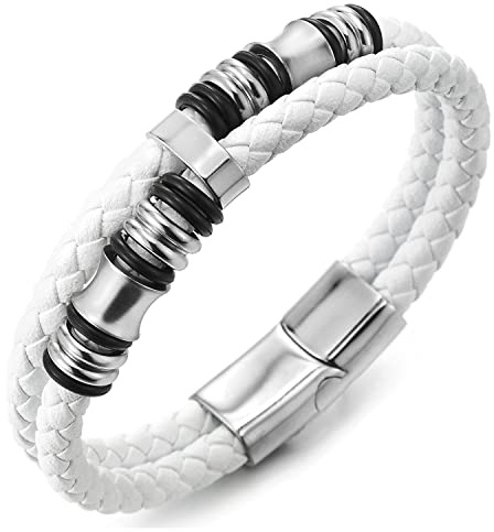 COOLSTEELANDBEYOND Doppel-Lap Geflochtenem Lederarmband Herren Armband Leder Schweißband Edelstahl Charme