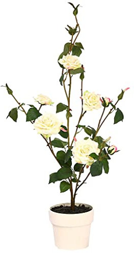SMPLY. - Planta Artificial de Rosal- En Maceta - Altura: 78 cm- De Plástico -Decoración Ideal en el Interior y Exterior de Casa