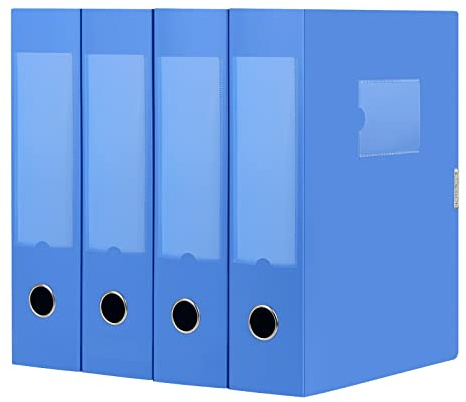 DONGLI Lot de 4 boîtes de classement A4 en plastique,dos de 75 mm-Bleu