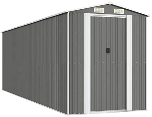 Keketa Gartenhaus Gerätehaus Garten Gartenhaus aus Blech Gartenhaus Schuppen Gartengeräte Gartengeräte Hellgrau 192x606x223cm Stahl verzinkt