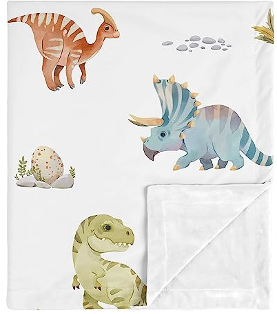 Sweet Jojo Designs Watercolor Dinosaur Dino Boy Soft Baby Blanket Receiving Security Stroller Swaddle Toddler Newborn Infant Kids Travel Warm Minky Green Slate Blue White Modern Jurassic Animal Steel