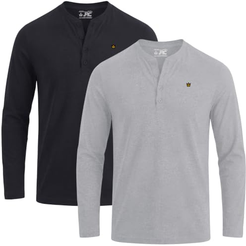 JRC Just Royal Clothing 2 Pack Mens Long Sleeve Henley Shirts, Lightweight Henley Tops for Gym, Running & Casual Outings
