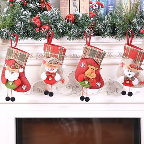 ViLiyDuo 4 Pezzi Calze Natalizie da Appendere,Calza di Natale Camino,Calza Natalizia, Appendere Sacchetti Regalo per Albero di Natale Festa di Natale Decorazioni(C)