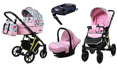 BabyLux® Kinderwagen Set 4 in 1 - Marlux Magnetic - incl. Babywanne, Buggy Sportsitz, Auto-Babyschale, ISOFIX-Basisstation - Autositz - Kinderwagenset - Kombikinderwagen mit Wickeltasche usw.