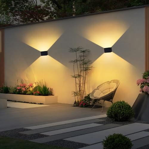 T-SUN 2 Pieces Outdoor Wall Light Solar 3000K Warm Solar Wall Lamp Vintage Adjustable Up Down Waterproof IP65 for Garden Fence