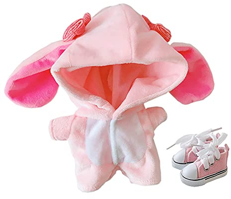 niannyyhouse Dinosaurier Hai Kuh Kaninchen Einhorn Anzug 20cm Plüsch Puppe Kleidung Strampler Schuhe Schlafanzug Puppe Dress Up (Rosa)