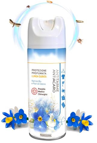 Avilia Antitarme Antiacaro Narciso Blu 400ml - Wexor | Presidio Medico Chirurgico, Profumo di Fiori di Cotone, Protezione Duratura per Capi, Tende, Tappeti e Materassi