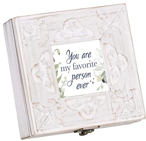 Cottage Garden Schmuckkästchen aus MDF-Holz mit Spieluhr You Are My Favorite Person, 15,2 x 15,2 cm, Weiß