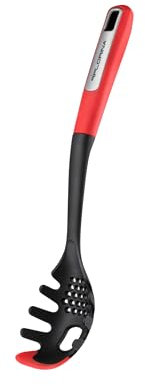 FLORINA Cuillère à Spaghetti en Silicone (33 cm) I Cuillere a Pate MARS avec Poignée Soft-Touch Antidérapante I Anneau de Suspension I Lavable au Lave-vaisselle I Couleur: Rouge - Noir