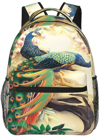 KadUe Sac à dos de voyage classique unisexe pour adolescents, garçons, filles, sac à dos d'école, théière rose, Paon oriental sur arbre à fleurs., taille unique