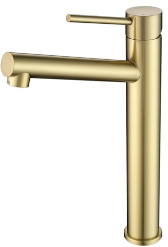 Tondiy Hoch Waschtischarmatur Matt Gold, Wasserhahn Bad Hohe Armatur für Aufsatzwaschbecken, Einhebelmischer Badarmatur mit Auslaufhöhe 233 mm, Aufsatzbecken Mischbatterie für Badezimmer