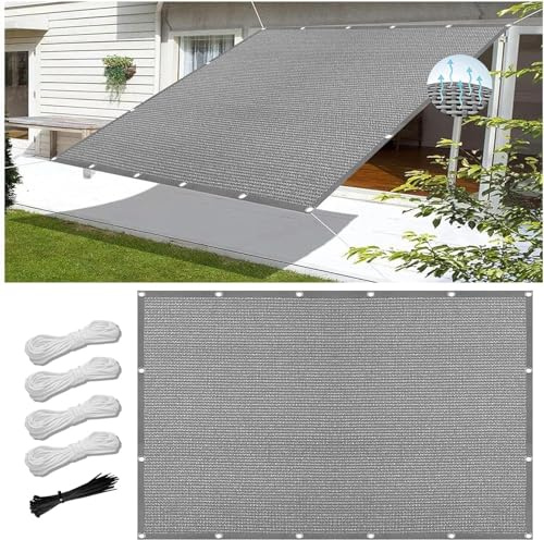 Vela Ombreggiante Parasole Traspirante 140 x 600 cm, Antistrappo, Traspirante, 98% Anti UV, Rete Ombreggiante Rete Telo Ombra, Rete di Ombreggiatura, per Balcone, Terrazza, Grigio Chiaro