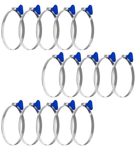 POWERTEC 70120-P3 4 Inch Key Hose Clamp, Thumb Screw Key Adjustable Stainless Steel Hose Clamps for Dust Collection, Dust Collector and Dryer Vent Hose, Pipe Clamp, RV Clamp, Worm Gear Clamp, 15 Pack