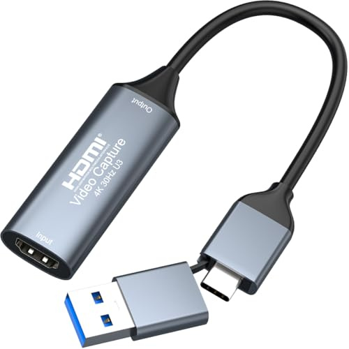AMZHRLY Scheda di acquisizione video 4K da HDMI a USB 3.0 Tipo C, 1080P 60 FPS, adattatore per registrazione dello schermo, per streaming, giochi, videoconferenze, insegnamento, trasmissione in