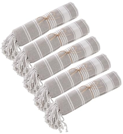 BUTLERS 5er Set Hamamtuch Baumwolle - Surfside - Schnelltrocknend | Farbe Grau - 90x170 cm - Saunatuch für Bad & Sauna - Strandtuch für Strand - Pestemal mit Fransen