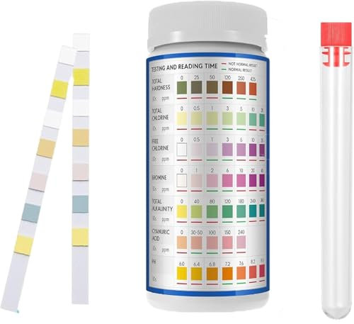 PVFZXS 7 In 1 Pool Teststreifen, 100 Stück Teststreifen Pool, Ph Teststreifen, Pool Wassertester, Teststreifen Pool Ph Und Chlor, Chlor Tester Pool, Chlor Tester Pool, Pool Tester