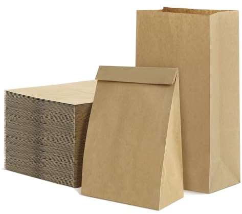 50 Pack Brown Kraft Paper Bags, Food Bags for Bread, Candy Sweet Paper Bags, Greaseproof Sandwich Bags for Groceries, Snacks, Lunch, Biscuits, Fruit, Bakery, Sandwiches (12x7x21.5cm)