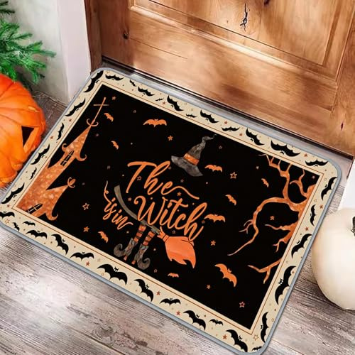 Halloween Fußmatte, 3D Horror Halloween Deko Outdoor Fussmatte Skelett Kürbis Hexe, Rutschfeste Badematte, Gothic Teppich Halloween Türmatte, Waschbar Bad Matte, Halloween Dekoration für Party