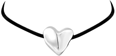 Breil, Collezione Big Heart, Choker Donna con Cordino in Camoscio Nero Dotato di un Elemento Bombato in Acciaio Lucido a Forma di Cuore, Finalini in Acciaio, Lunghezza 110 cm