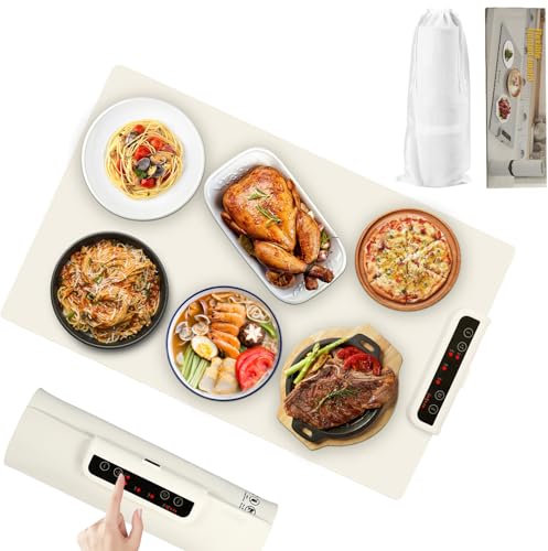 Neulriscn Riscaldatore Vassoio Riscaldante Elettrico, Scaldavivande con Materiale in Nano Silicone Portatile Pieghevole, Tappetino Riscaldante a Temperatura Regolabile per Ristoranti, Bianco