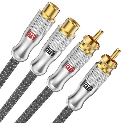 EMK Cable de extensión 2RCA, cable de extensión de 2RCA macho a 2RCA hembra, cable de extensión de audio estéreo resistente chapado en oro para cine en casa (6 pies, plateado)