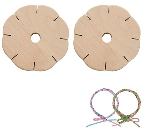 Wjelet 2 Stück Knüpfstern aus Holz zum Armbänder Knüpfen, Armband Strickscheibe & Kumihimo Flechtscheibe, Webrahmen – für Perlen Weben, DIY Armbänder Geburtstag Festival Geschenke, Anfänger & Profis
