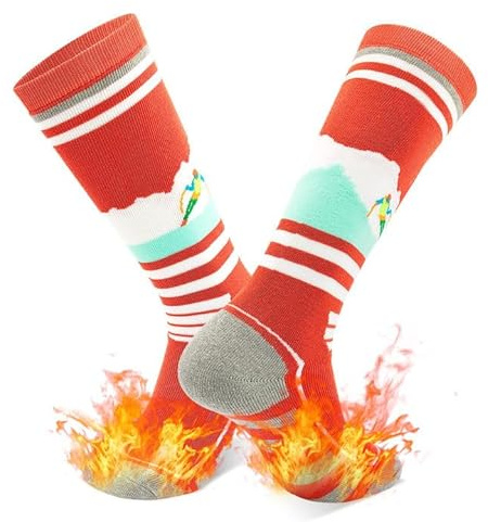 DECOVICI Ski Socks for Women and Men, Knee High Winter Thermal Thick Sock for Cold Weather, High Performance Warm Socks for Boots Snowboarding Hiking Riding 1 pair(Dark Orange,6-9)