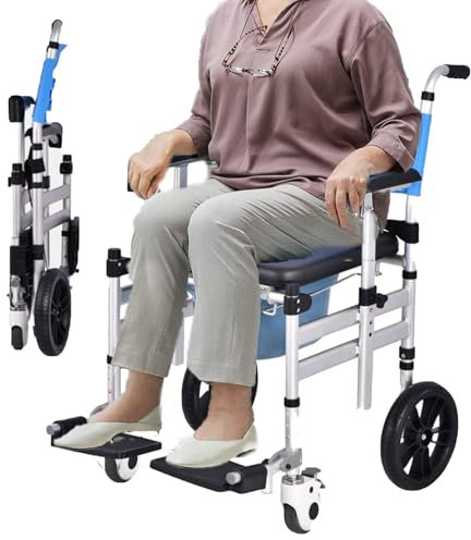 Cplsntaeam Shower Chair with Wheels, Folding Shower Wheel, Transport Chair, Commode, Rolling Bath Chair for Handicap, Elderly & Injured, Waterproof Soft, Front Locking Wheels