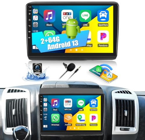 CAMECHO 2+64G Android 13 Autoradio para Fiat DUCATO 2010 Citroen Jumper Peugeot Boxer, 9 Pulgadas Wireless Carplay Android Auto Bluetooth Radio 2Din con WiFi GPS FM/RDS +Canbus Cámara Trasera