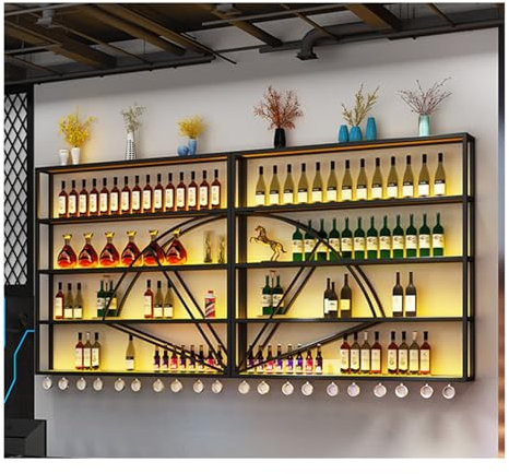 Floating Wine Holder LED Wall Mounted Wine Rack Bar Liquor Bottle Display Shelf Étagère À Vin Étagères Polyvalentes En Métal For Home Bar, Dining Room, Kitchen Star of Light Bathing in sunli