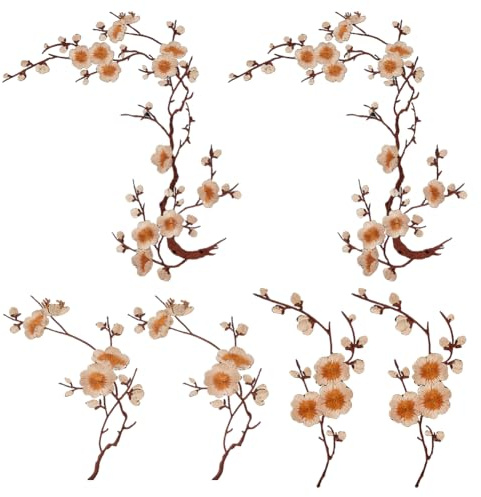 SUPERFINDINGS 6 Stück 3 Stile Pflaumenblüten Applikationen Stickerei Aufbügler Bestickter Stoff Blumen Applikation Nähreparatur PeachPuff Applikationen Für Jacken T Shirts Kleider