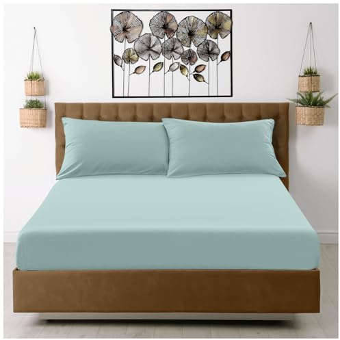 GC GAVENO CAVAILIA Fitted Sheet King Size (25cm) Deep Pocket - Microfiber Bed Sheets Duck Egg - Breathable, Fade & Wrinkle Resistant - Elasticated Corners - Mattress & Bottom Sheet (152x203cm)