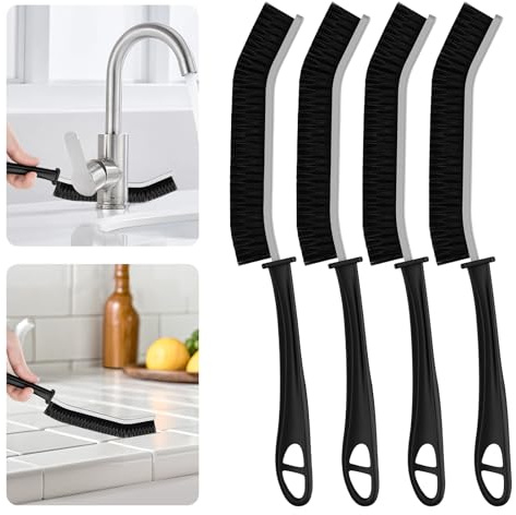 SXhyf Brosse de Nettoyage d'angle à Poils durs - Brosses Nettoyage Salle de Bain, Brosse de Nettoyage d'angle à Poils durs, Brosse à Joint Carrelage, Gadget pour la Maison et la Cuisine (4, Noir)