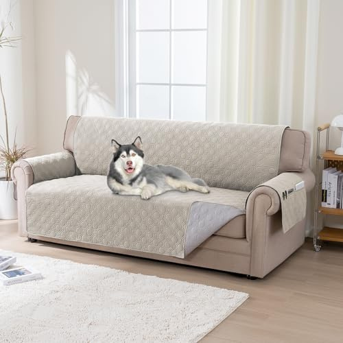 H.Versailtex Sofa Covers 3 Seater, 100% Waterproof Couch Covers with Side Pocket, Non Slip Sofa Slipcovers for Dogs, Seat Width 172CM(3 Seater, Frenchoak)