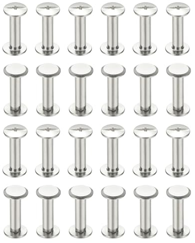 PATIKIL 24 Set 4x15mm(DxH Viti Chicago Phillips Viti Binding Post Argento | Acciaio Inox 304, per Cinture Album Fotografici Scrapbook, Bulloni Rivetti in Pelle