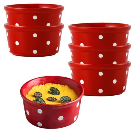 Lot de 6 ramequins résistants au four - 230 ml - Pour crème brûlée et friteuse à air - Rouge - Durables - Parfaits pour les mini desserts et apéritifs