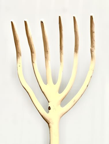 Fourche en bois Almez de 6 médiators - Outil de jardinage, agriculture, fourche, décoration, 150 cm de long.