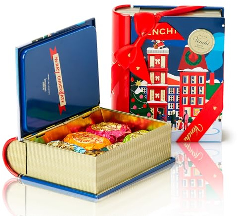 Venchi, Mini Libro Azul de Navidad con Chocoviar Assortidos, con Avellana Piemonte, Edición Limitada, 116 Gr, Sin Gluten, Sin Colorantes ni Conservantes, Idea de Regalo